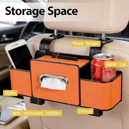 ZenChef Three-in-one Car Organizers and Storage, 2025 New Multi-function Car Tissue Holder, Multi-function Backseat Car Organizer with Cup Holder, Tissue Box, Hook (white) - color: White