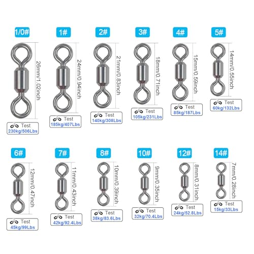 100 Pcs Fishing Swivels Saltwater, 100% 304 Stainless Steel Power Swivel Corrosion Resistance Barrel Swivels High Strength Freshwater Fishing Line Lure Leader Connectors - size: 8# 0.39" / 80LB