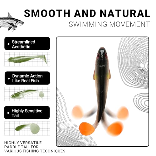 Pre-Rigged Paddle Tail Bass Lures, 3.5in 0.42oz Soft Plastic Fishing Lures with Jig Heads, Unique Swimming Action Swimbaits for Bass, Trout, Walleye, Crappie, Saltwater & Freshwater Bait