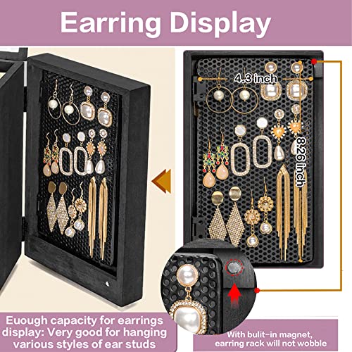 Meangood Jewelry Box Wood for Women, 5-Layer Large Organizer Box with Mirror & 4 Drawers for Rings, Earrings, Necklaces, Black - color: 5 Layer Black, size: 5 Layer
