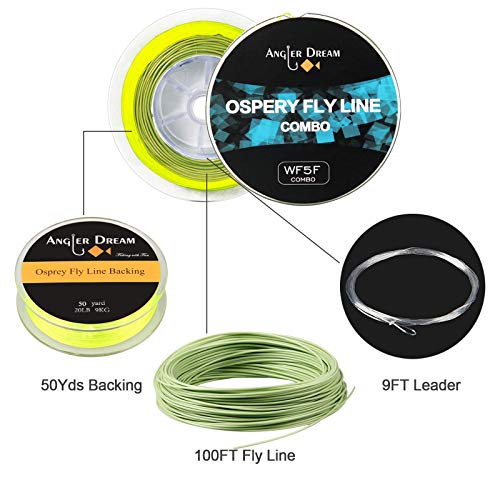 100FT WF3F WF5F WF8 Fly Fishing Line Combo Weight Forward Fly Line with Braided Backing Tapered Leader Preload Fly Line with Welded Loop - color: Moss Green, size: WF 5F Fly Line Combo