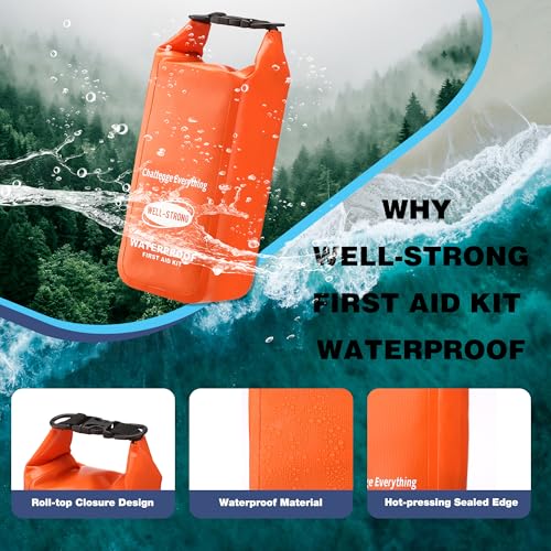 Boat First Aid Kit with Survival Tools, 123pcs Waterproof Emergency Marine Kit with Buckles, Compact Boat Safety Accessories for Fishing Kayaking Boating Camping Rafting Beach Orange - color: Ws014-orange