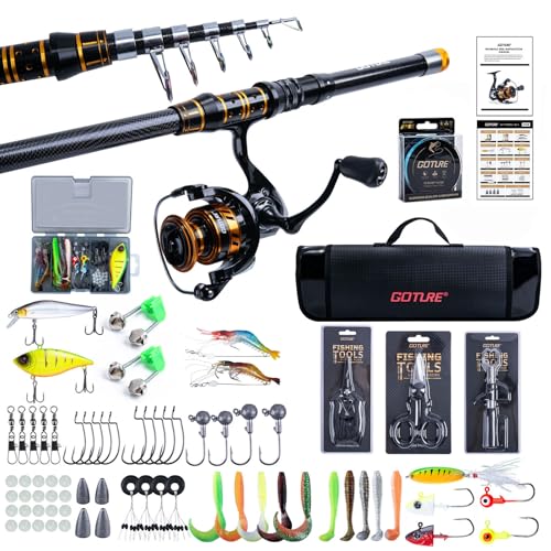 Goture Fishing Rod and Reel Combos,1.8M-2.7M Telescopic Fishing Pole Spinning Reel Line Lures Set with Carrier Bag,Telescopic Rod Kit for Starter Travel Saltwater Freshwater Gear Gift - color: B2:Fishing Pole Kit with Carrier Bag, size: 8 ft/2.4 m