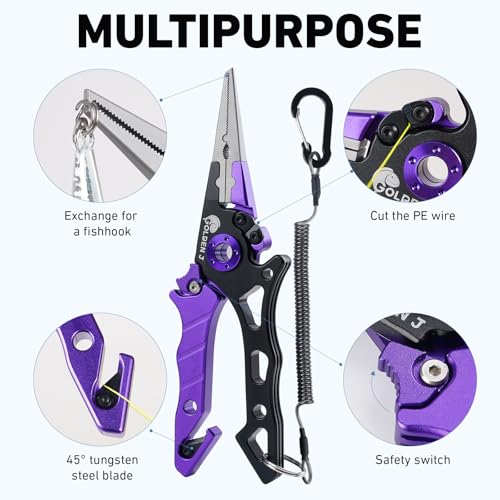 Golden J Fish Lip Gripper & Multi-Function Fishing Pliers Set - High-Strength Aluminum & Stainless Steel, Hook Remover, Split Ring Pliers, Line Cutter, Ideal for Ice, Surf, Lure Fishing