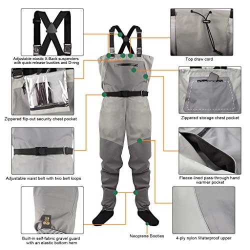 GREENWATER Fly Fishing Breathable Waders for Men Women with Stockingfoot Waterproof Lightweight Chest Waders