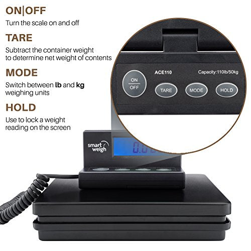 Smart Weigh Digital Postal Shipping Scale, 110lb/50kg to 0.1oz/2g Precision, Hold Function, Separate Wall-Mount Screen, AC Adapter & Batteries Included