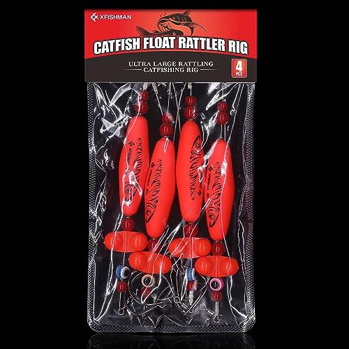 Catfish-Rig-for-Bank-Fishing-Catfishing-Tackle-Floats-with-Rattler-Santee Cooper Rig Equipment - color: Red-4 Pack, size: 3 inch