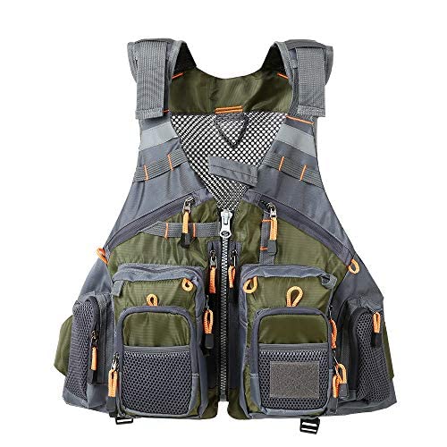 JKSPORTS Fly Fishing Vest - Fishing Safety Life Jacket for Swimming, Sailing, Boating, Kayak - Floating Multifunction Breathable Backpack for Men and Women - Adjustable, Grey/Green/Red/Blue - color: Army Green, size: with foam