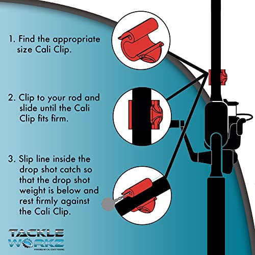 Cal Coast Cali Clip Drop Shot Weight and Hook Holder — Durable Molded Plastic Drop Shot Keeper to Prevent Line Snagging — Includes a Fishing Hook Keeper that can Hold Lures — 3 Sizes - color: Red