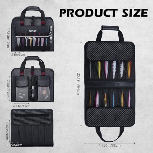 Goture Fishing Jig Bag,34 Mesh Pockets Portable Water-Resistant 600D PU Fishinig Lure Bag Saltwater Freshwater,Detachable Compartment, Suitable For Vertical Jig Slow Pitch Jigging Bait Tackle Storage - color: C:14.96"x11.81"