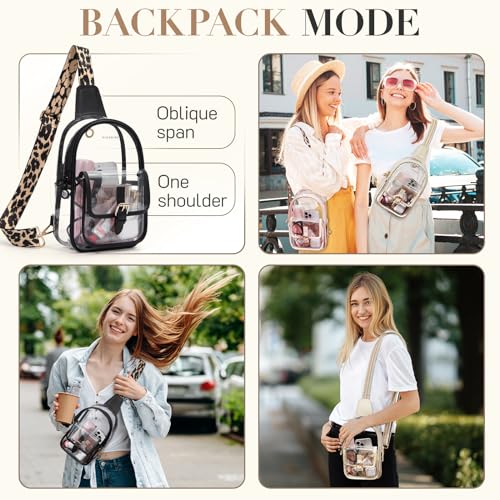 Missnine Anti-Theft Clear Sling Bag Clear Fanny Pack Stadium Approved Crossbody Bag Purse Trendy Heavy Duty Transparent Chest Bags with Guitar Strap for Concerts Sport Events - color: M-black[anti-theft]