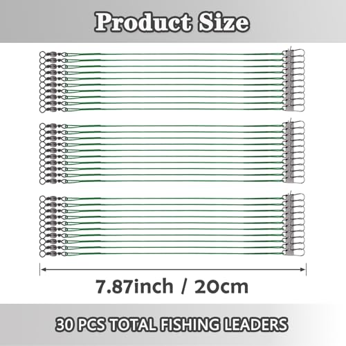 Fishing Leaders, 30pcs Stainless Steel Leader Wire Fishing Leader Line with Swivel Snaps Fishing Wire Leaders Connecting Fishing Tackle Lure or Hook for Saltwater and Freshwater - size: 7.87 inch