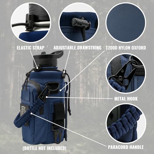 NATURE PIONEOR 32 64 128oz Tactical Water Bottle Pouch, Multi-Function Tactical Water Bottle Bag with Adjustable Shoulder Strap, Half/One Gallon Molle Strap Carrier Holder - color: Deep Blue, size: 32OZ