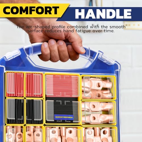 haisstronica 240PCS Battery Cable Ends Kit,120PCS AWG 8 6 4 2 0 00 Heavy Duty Copper Wire Lugs Ring Terminals,Battery Cable Lugs Eyelets Terminal Connectors with 120PCS 3:1 Heat Shrink Tubing - color: Bare Copper, size: 240 PCS