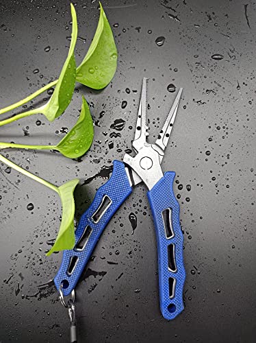 Fishing Pliers,Saltwater Resistant Fishing Gear,Fly Fishing Tools Set,Hook Remover Split Ring,Ice Fishing Gifts for Men - color: Dark Blue Tool Set