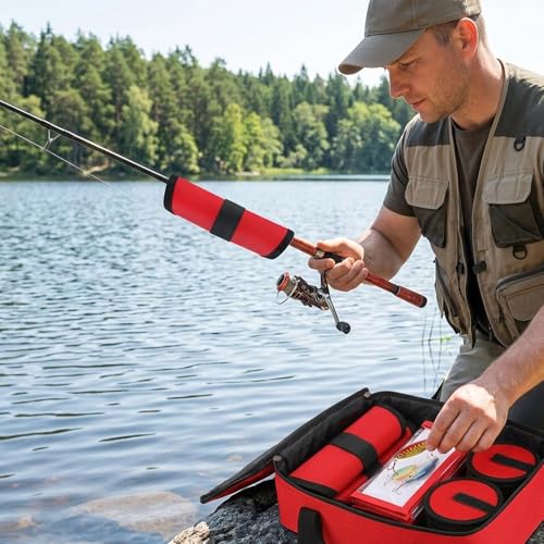 9PC Fishing Hook Covers Set,8 Red Lure Wraps for Fishing Rod and 1 Clear PVC Lures Protector,Fishing Lure Wraps,Bait Storage Protector Easily See Bait Glove to Keep Fishermen Safe