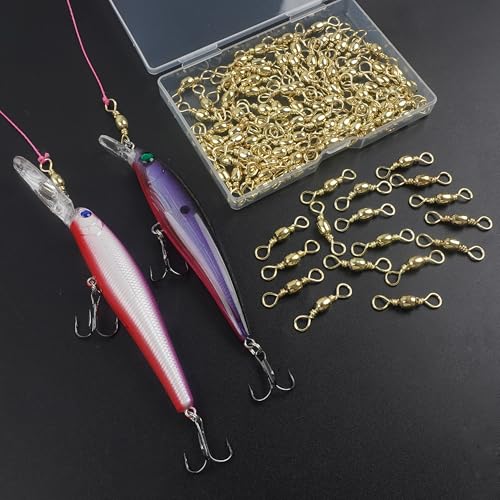 Fishing Barrel Swivels - 50/100 pcs Rolling Ball Bearing Fishing Swivel with Solid Ring Hook Line Connector Copper with Stainless Steel Gold Nickle Coated Test Strength 35-105lbs - size: 4#