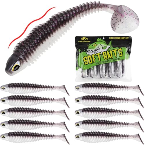 LUCKYFISHING Paddle Tail Swimbaits 10/16/20 PCS Fishing Lures Soft Plastic Lures for Trout Crappie Walleye Soft Baits for Bass Fishing Freshwater Saltwater 4.1/3.5/3/2.5 Inch - color: Purple Pearl, size: 3.5 inch-10pcs
