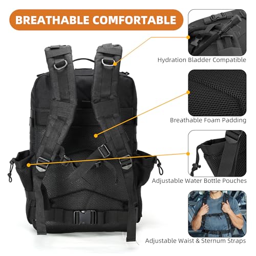 gracedon Military Tactical Backpack for Men and Women Army Camping Daypack Bug out Bag 45l Asault Pack for Travel Hiking (Black) - color: Black