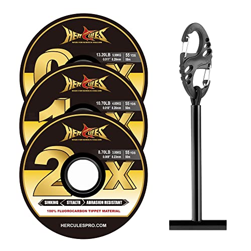 HERCULES Fly Fishing Tippet 3 Pack with Fly Tippet Holder, 55 Yards - color: Flourocarbon tippet 3pcs with tippet bar, size: 0X1X2X - 55YDS