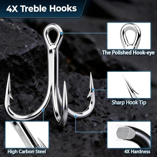 9KM DWLIFE Treble Hooks 4X High Carbon Steel Triple Hooks Fishing Hooks for Big Salmon Trout Bluefish Catfish Hooks 10 pcs - color: Black, size: 10#