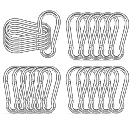 20PCS M6 Heavy Duty Carabiner Clip, 2.36Inch Snap Hook Quick Link Small Carabiner Clips,Spring Link Buckle for Fishing Camping Hammock Dog Leashes-260LBS Holding Capacity (Silver) - color: Silver, size: 20PCS-M6