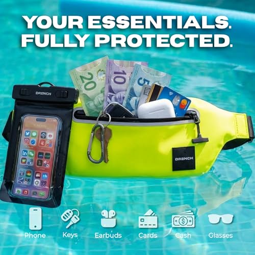 DRENCH 100% Waterproof Waist Pack Neon Yellow | Caribana & Caribbean Carnival Bag for Jouvert, Festivals, EDM Raves, Pool Parties, Travel & High Visibility Outdoor Use | Waterproof Phone Pouch Dry Bag - color: Neon Yellow
