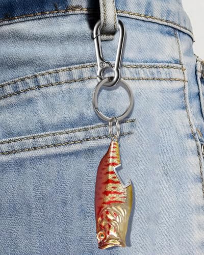 Bass Fishing Lure Keychain, Cool Bass Fish Key Chain Fishing Gifts for Men, Bass Keychains for Fishing Lovers - color: Metallic Crimson