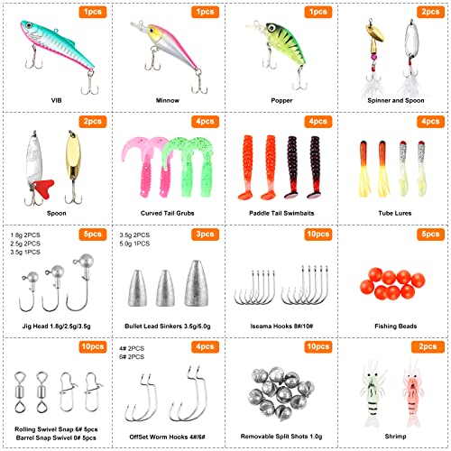 TCMBY Fishing Lures Bait Tackle Kit Set for Freshwater Trout Bass Fishing, Including Accessories, Fishing Tackle Box, Crankbait, Spoon, Hooks, Fishing Gear and Equipment for Starter Beginner.