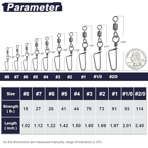 QISHUO Barrel Stainless Snap Swivels Strength Saltwater Lure Connector Fishing Steel Clips Fishing Swivel Rolling Black Nickel - size: Size1 (91lb) 25 pcs