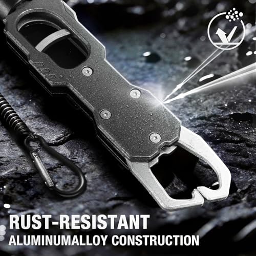 Ghosthorn 12" Aluminum Alloy Fish Lip Gripper with Scale-40lbs Saltwater Fishing Grabber Tool, 360° Swivel Non-Slip Handle, Corrosion-Resistant Fish Holder for Caught Fish, Fish Control Tackle (Grey)