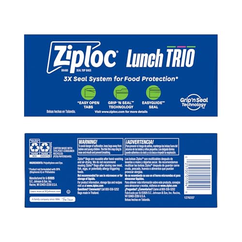 Ziploc Lunch Trio Variety Pack, Easy Open and Close, Plastic Food Storage Bags, 225 count