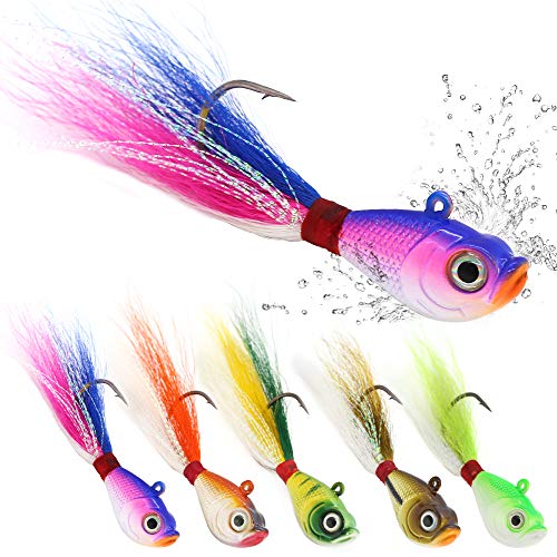 Bucktail-Jigs-Saltwater-Hair-Jigs-Head -Fishing-Lures-Assorted Kit - color: Bucktail Jigs 5-Piece Lure Kit, size: 1-1/2 oz 5 pack