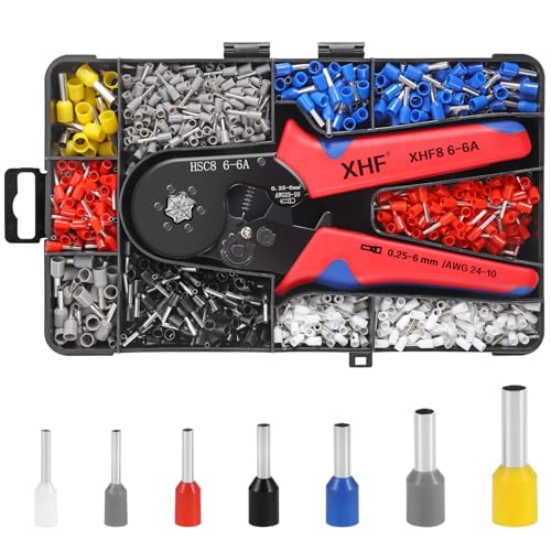 XHF 1700 PCS Ferrule Crimping Tool Kit with Hexagonal Ferrule Crimper Insulated Wire End Ferrules Terminals - color: 1700 PCS Kit