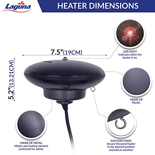 Laguna PowerHeat 315-Watt Floating Pond Heater for Outdoor Ponds with Fish – Thermostat-Controlled De-Icer with LED Indicator, Safe for Plastic & Liner Ponds, 22 ft Cord - size: 315 Watts