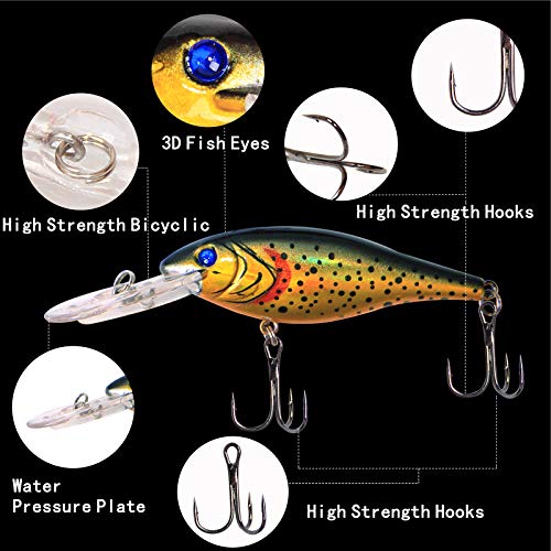 Fishing Lures Hard Bait Minnow Swimbait Crankbait Jerkbait Lure with Treble Hooks 3D Eyes Freshwater Saltwater Fishing Lures for Bass Trout Walleye Pike Catfish - color: B-10pcs-3.9in/0.35oz