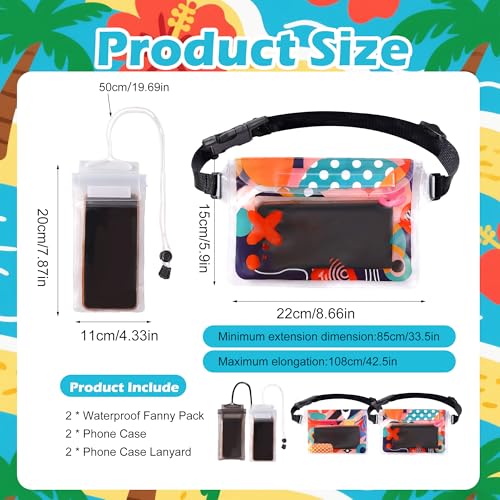 4 Pack Waterproof Fanny Pack with Waist Strap Waterproof Phone Pouch Dry Bag for Kayaking Pool Swimming Boating Beach Fishing Travel Diving Surfing (B-Hawaii, 2 Fanny Pack + 2 Phone Pouch) - color: B-Hawaii