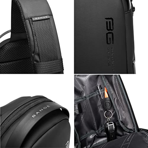 Hebetag Leather Sling Bag Crossbody Backpack for Men Women Travel Outdoor Camping - color: #25black(oxford)