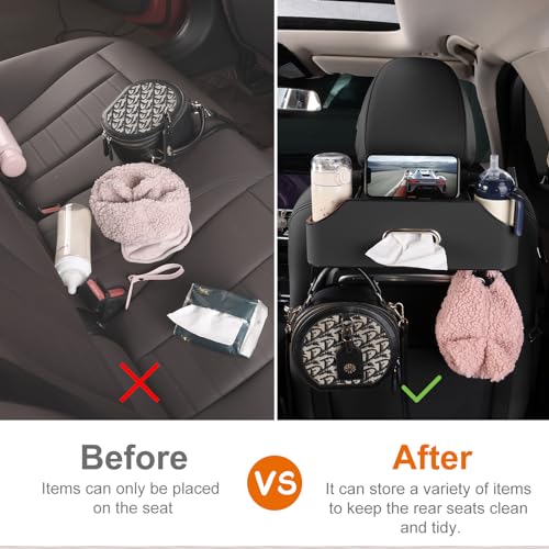 Car Rear Backseat Extra Multifunctional Drink Cup Holder Organizers With Tissue Storage Box Organizer & Hooks For Car Seat Back. Black - color: Black