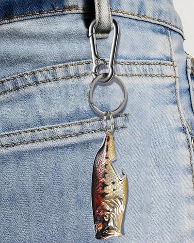 Bass Fishing Lure Keychain, Cool Bass Fish Key Chain Fishing Gifts for Men, Bass Keychains for Fishing Lovers - color: Black Gold