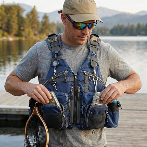 Kylebooker Fly Fishing Vest Pack Adjustable for Men and Women - color: Blue