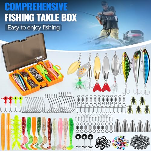 PLUSINNO Fishing Gear - Telescopic Fishing Rod and Reel Combo with Tackle Box, Collapsible Rod and Lures Box, Travel Fish Pole Starter Kit, Fishing Accessories Tackle Lure Kit Gifts for Men Bass Trout - color: Full kit with lures and net, size: 1.8m 5.91f