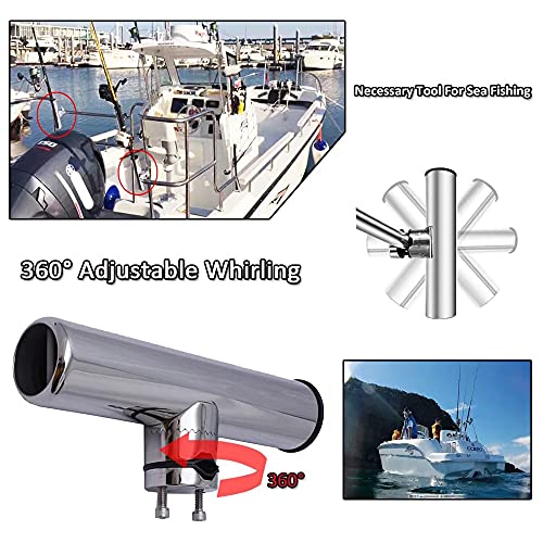 AMYSPORTS Rail Mount Rod Clamp Holders Boat Clamp Holders Rod Stainless Steel Fishing Rods Holder Adjustable Marine Side Mounted Support for Kayak Boats Fishing - size: 2PCS