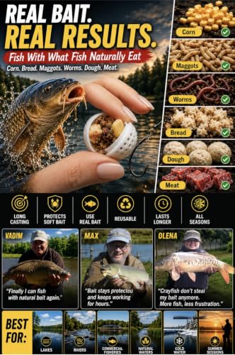 Karpela Bait Matrix Shell (Set of 4) – Protective Shell for Soft Bait & Liver – Turtle & Crawfish Resistant – Carp & Catfish Rig - color: Yellow, size: Small Hole