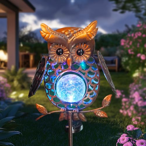 HONGLAND Solar Lights Outdoor Decor Waterproof, Solar Owl Garden Decorative Stake, Whimsical Gardening Gifts for Women Mom, Owl Outdoor Lights for Yard Patio Lawn Decor - color: Bronze Owl