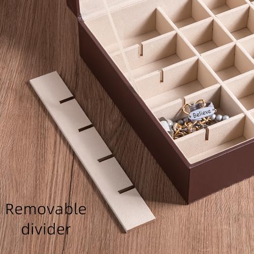 Frebeauty Earring Organizer Classic Jewelry Box 50 Slots Double Layer Jewelry Storage Case with 6 Necklace Hook and Bracelet Pocket(Dark Brown) - color: Dark Brown
