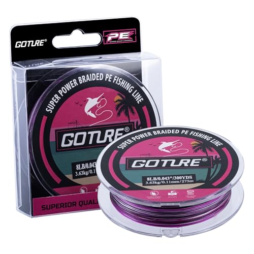 Goture Braided Fishing Line, 8-Strand and 4-Strand Ultra-Smooth UHMWPE Fiber, High Sensitivity Zero Stretch Abrasion Resistant Braid for Saltwater and Freshwater Fishing - color: C2:X 4 Colorful Powder Pink, size: 8LB(300yds)