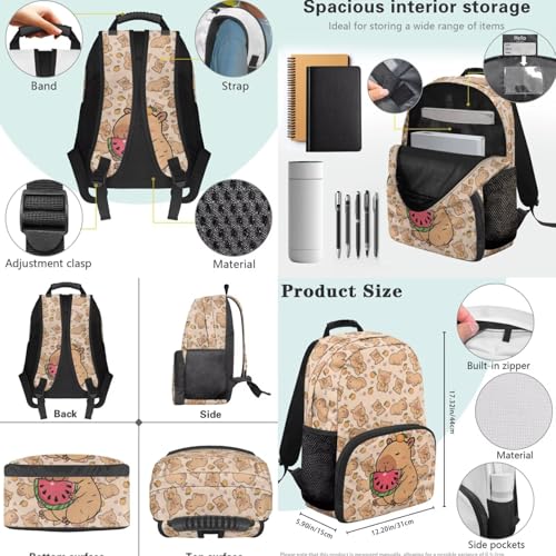 Cute Capybara Backpack Set for Boys Girls 4 Pieces School Backpack with Lunch Box & Pencil Case Pouch Water Bottle Sling Bag for Preschool Elementary Bookbag Set - color: Capybara