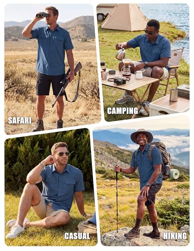 WULFUL Men's Sun Protection Fishing Shirts UPF 50+ Lightweight Quick Dry Cooling Short Sleeve Shirts for Work Hiking Safari - color: Blue, size: Small