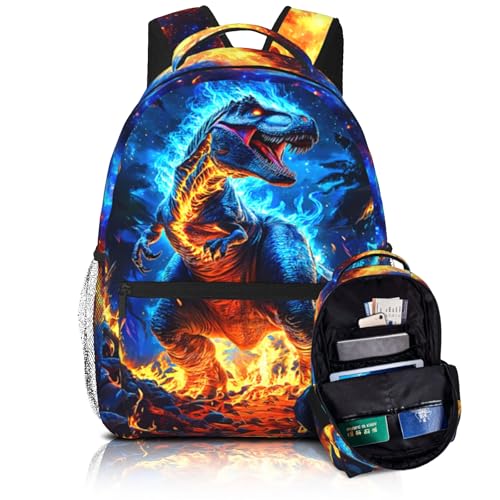 Dinosaur Backpack for Kids Toddler Boy Blue Fire Dino School Bookbag for Elementary Preschool Travel Bag Backpack for Kid Boys 8-12 Back to School Gifts - color: Dinosaur 01